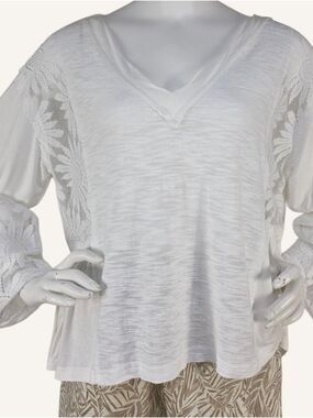 POL Well Done Ivory Slub Knit Lace Flare Sleeve Boho Top Small NIP